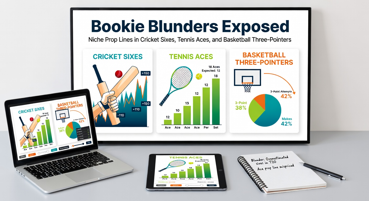 Cricketer hitting a massive six over the boundary, with bookmaker odds overlay highlighting prop line discrepancies