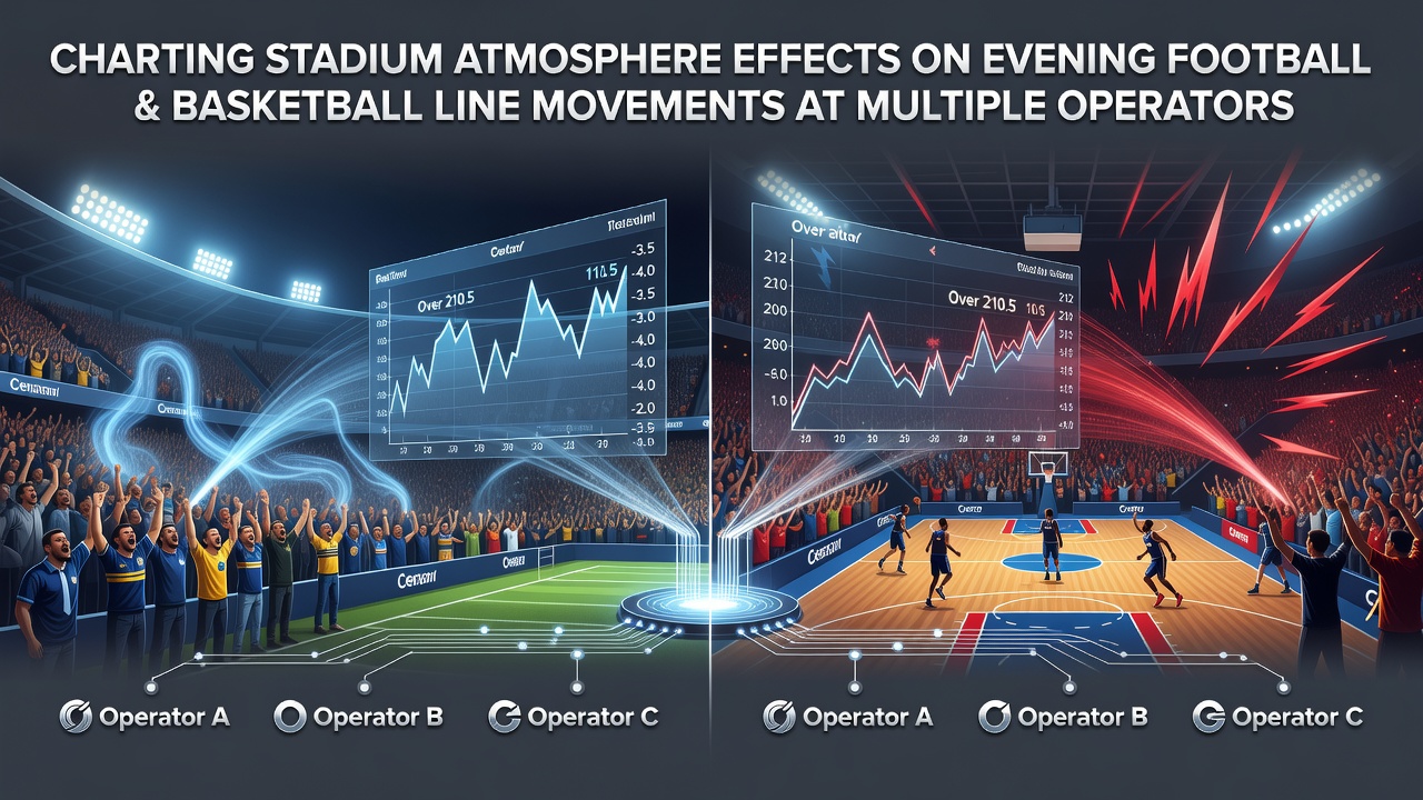 Stadium crowd during an evening football match with betting line charts overlaid