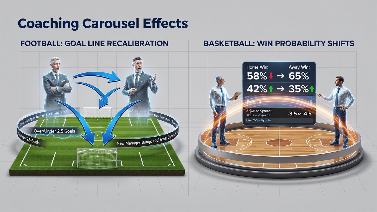 Managerial changes in football and basketball prompting bookmaker adjustments to goal lines adn win probabilities