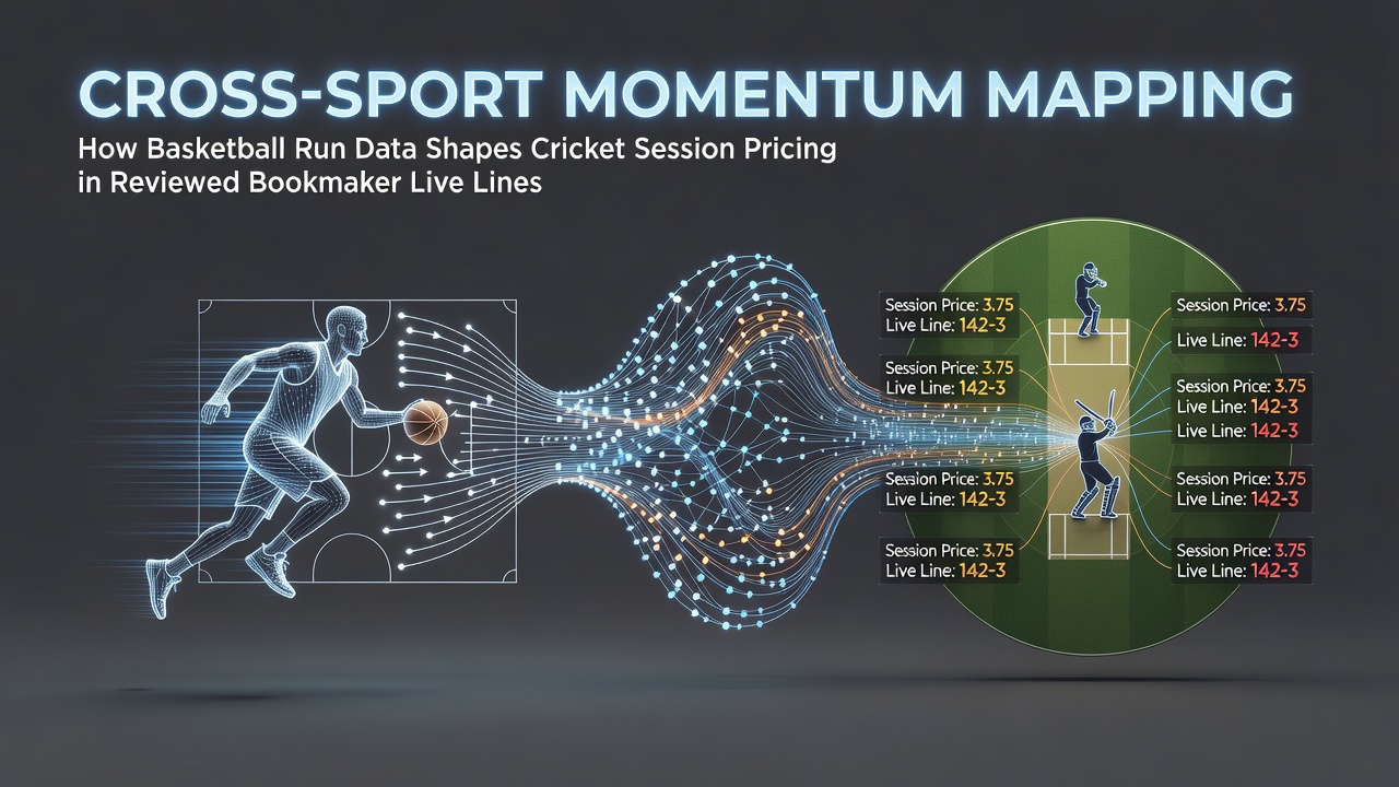 Basketball scoring run visualization overlaid with cricket session pricing charts from bookmaker platforms