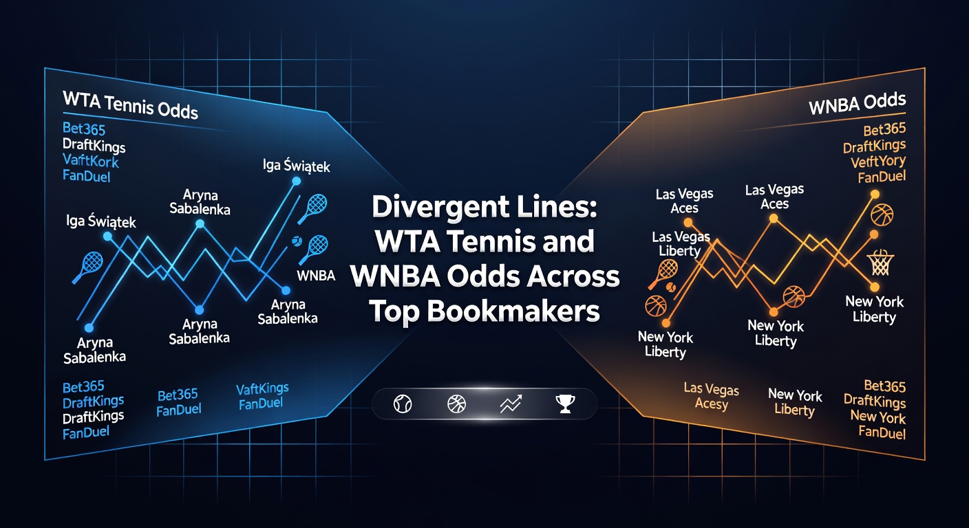 Visual comparison of divergent odds lines for WTA tennis matches across major bookmakers, highlighting price discrepancies in moneyline markets