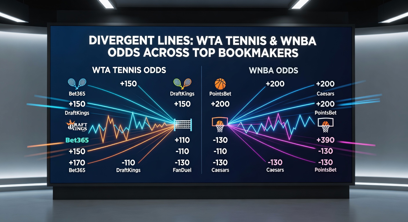 Chart illustrating WNBA point spread divergences across bookmakers during a recent high-stakes game, with overlaid totals lines for context