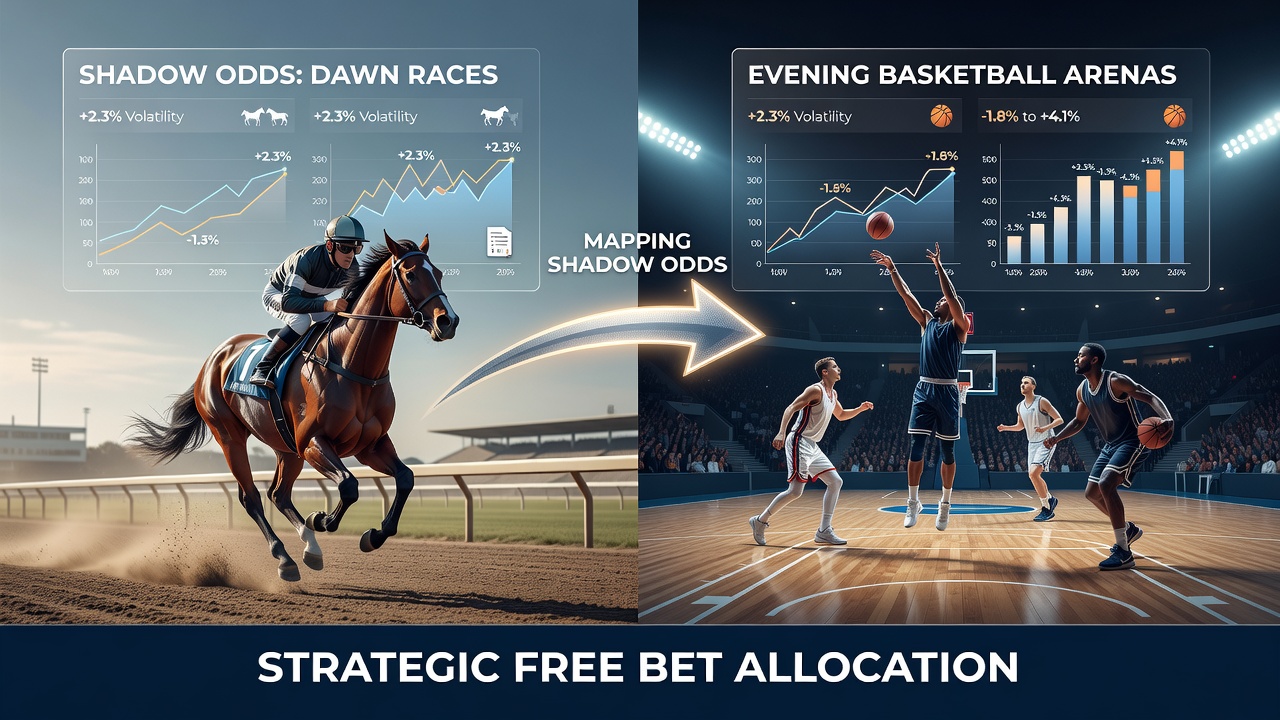 Split screen showing dawn horse racing results next to evening basketball live odds and accumulator builder interface