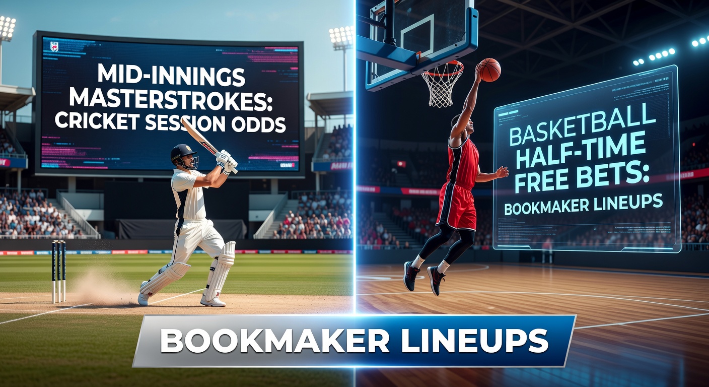 Cricket batsman mid-innings action alongside basketball half-time scoreboard, illustrating betting crossover in bookmaker promotions