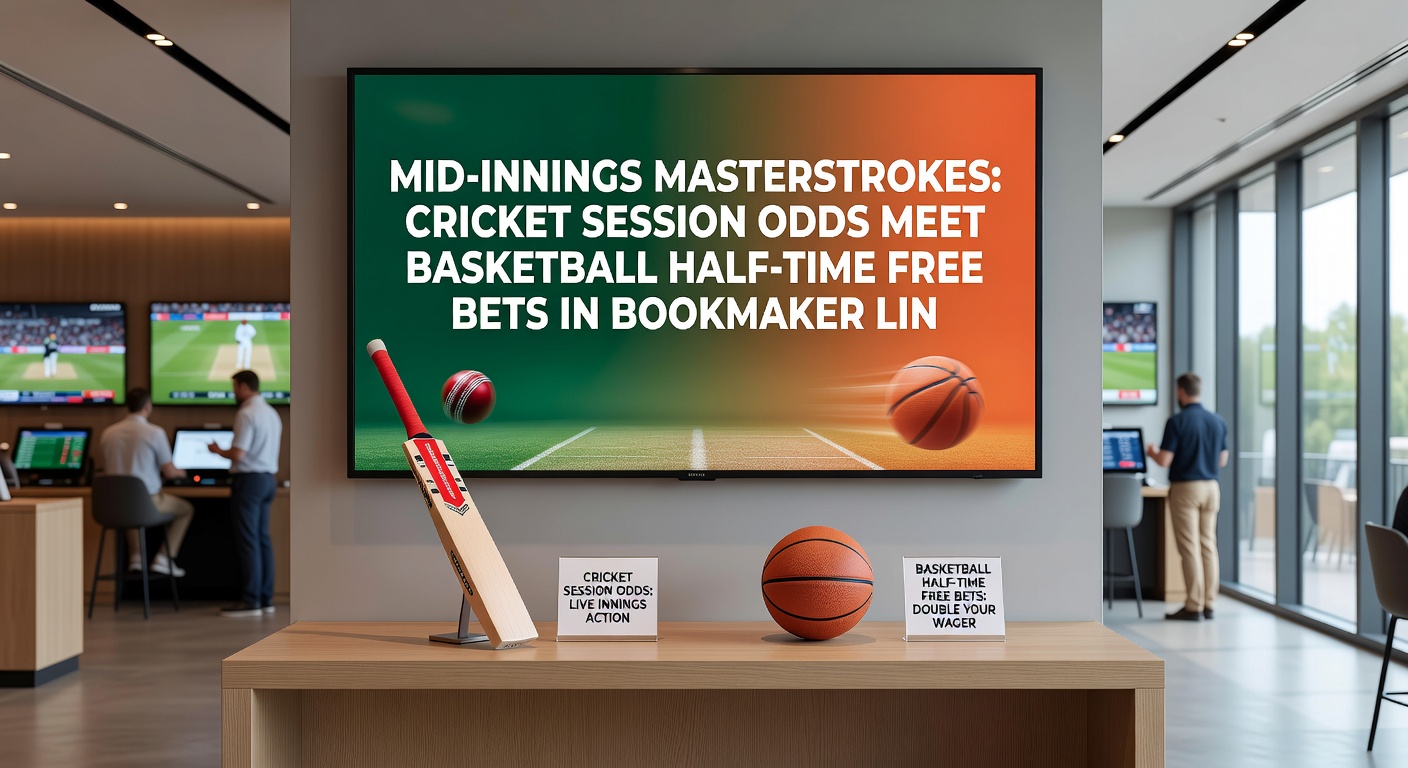 Bookmaker interface displaying cricket session odds next to basketball half-time free bet promotions, highlighting lineup synergies