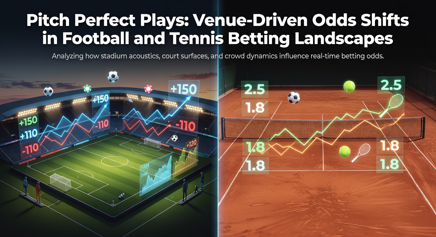 A vibrant football stadium under floodlights with players on a rain-slicked pitch, highlighting how venue conditions influence match dynamics and betting odds