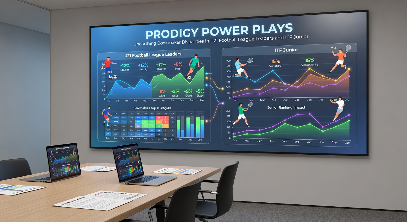 Junior tennis players competing in an ITF Futures event, with odds comparison charts overlaid on a sunny court