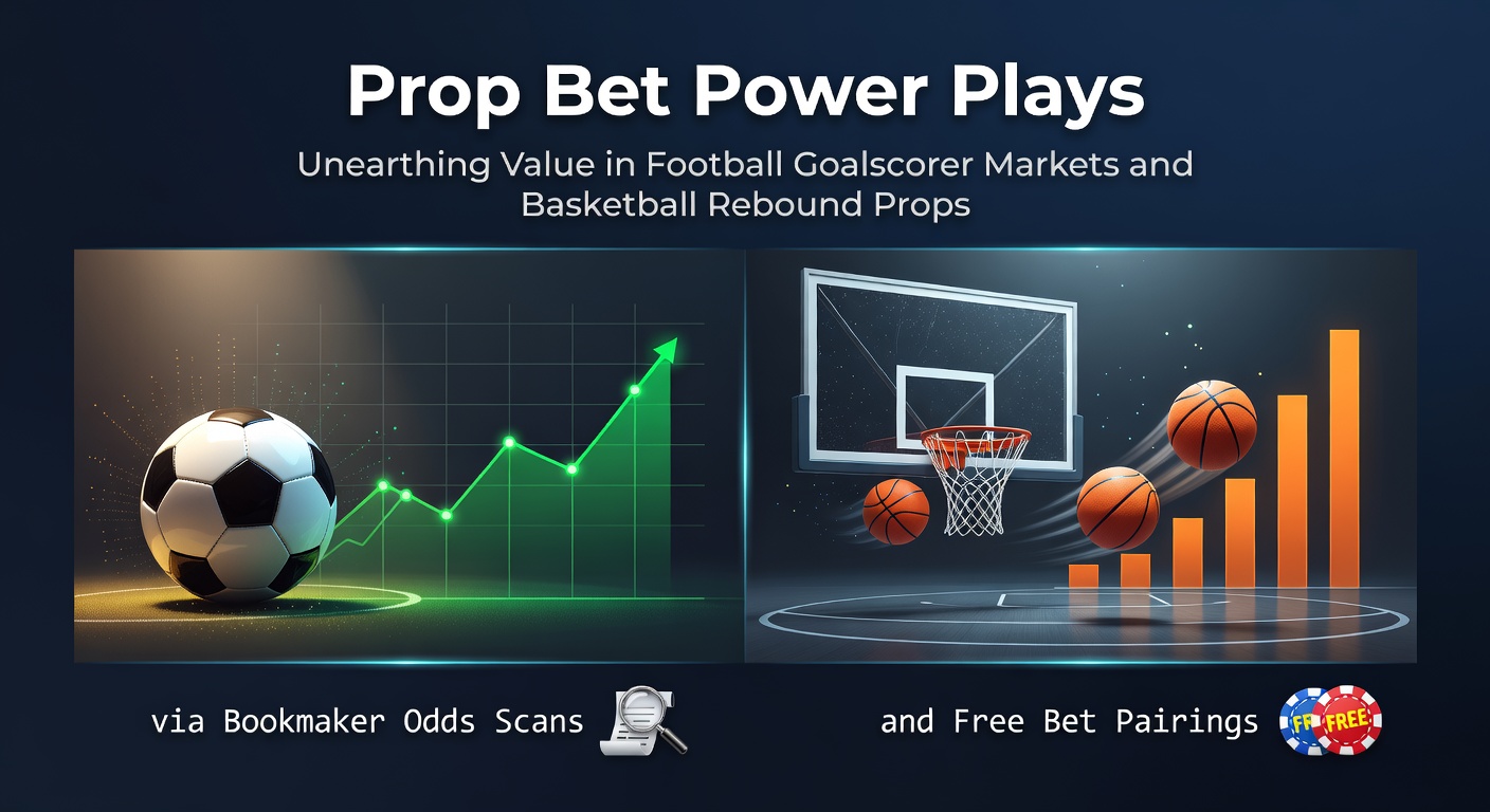 Bookmaker odds comparison screen highlighting football goalscorer props alongside basketball rebound markets, with free bet offers overlaid
