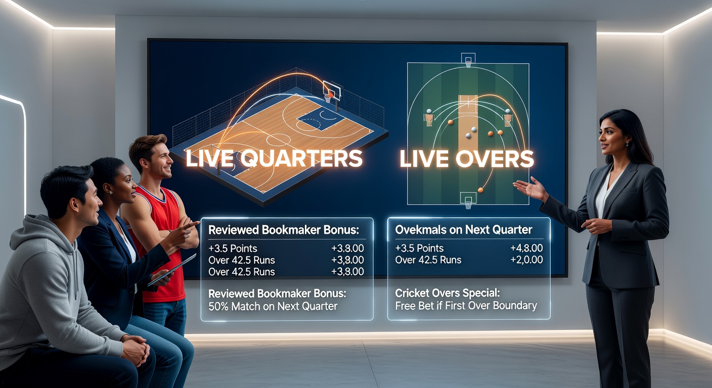 Cricket over-by-over betting screen with active bookmaker promotions highlighted during a T20 match
