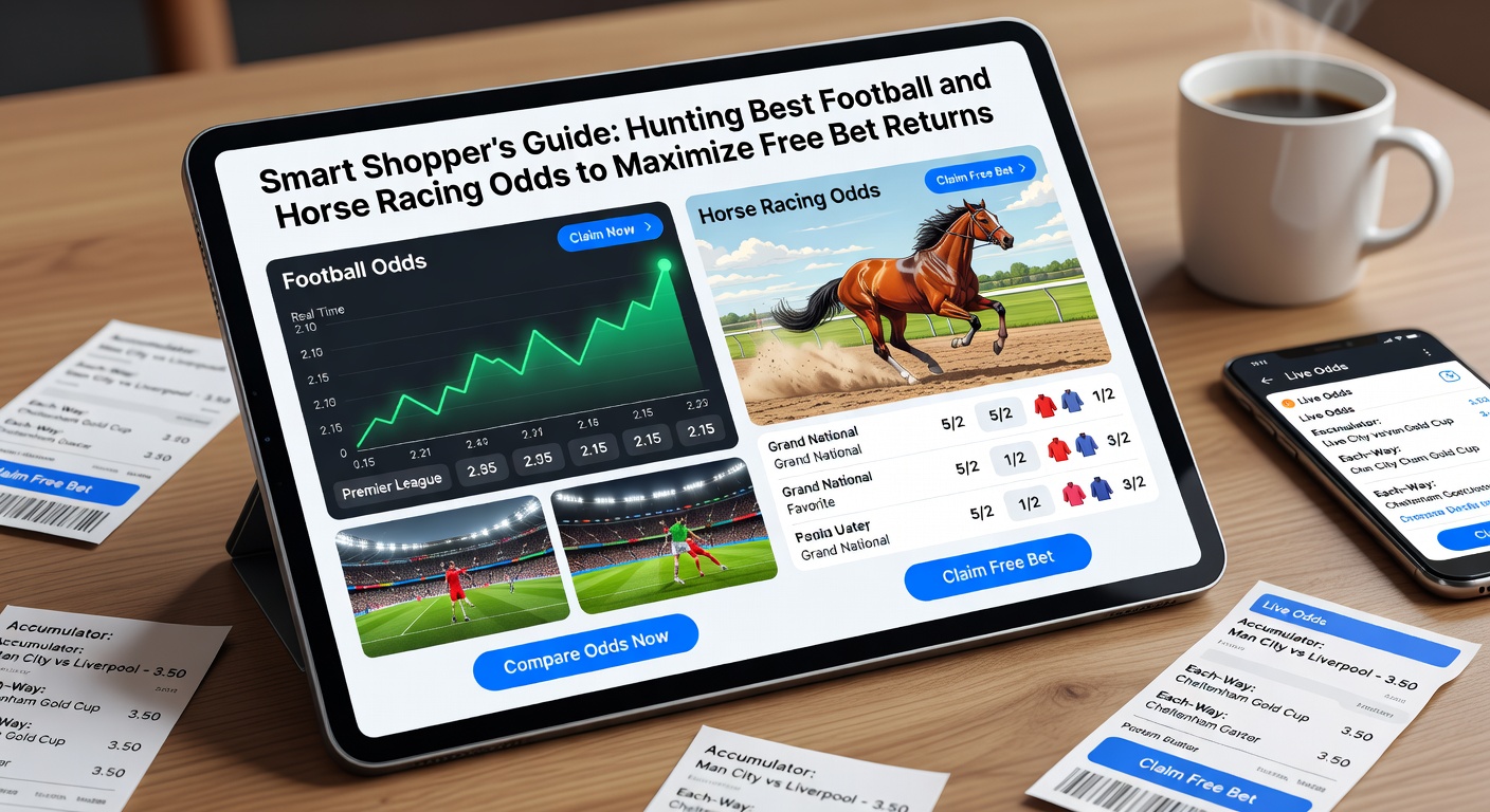Close-up of horse racing form guide next to a football betting slip, illustrating odds comparison in action