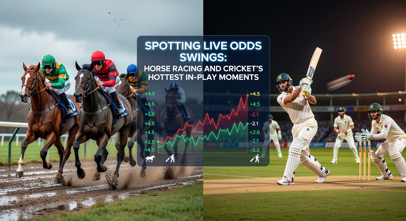Dynamic graph displaying rapid odds fluctuations during a live horse race, highlighting a sudden swing from 5/1 to 20/1 on a trailing contender