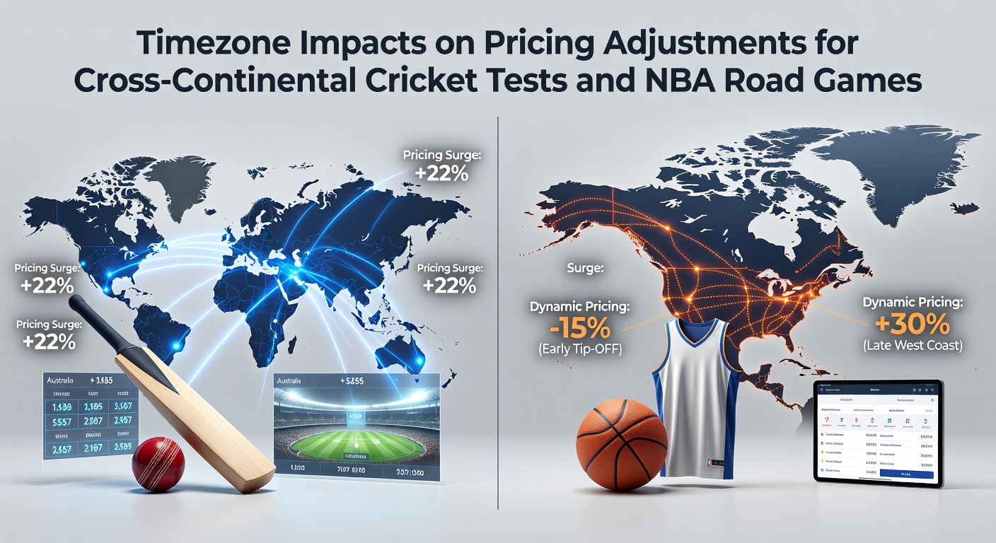 World map highlighting timezone differences affecting cricket test match schedules and NBA road game timings across continents