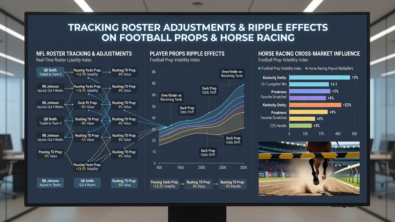 Charts showing trainer performance metrics influencing horse racing odds alongside football props