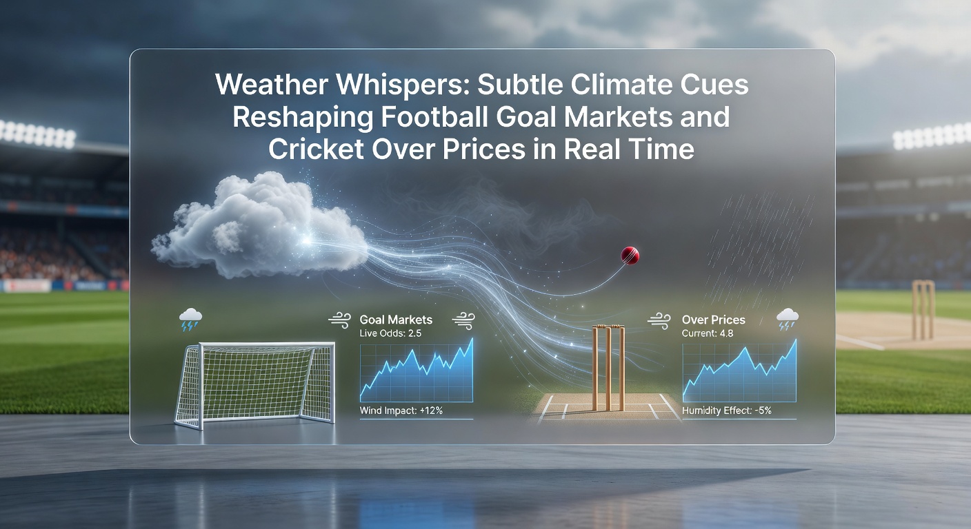 Football pitch under light rain with live betting odds display overlay showing goal market shifts