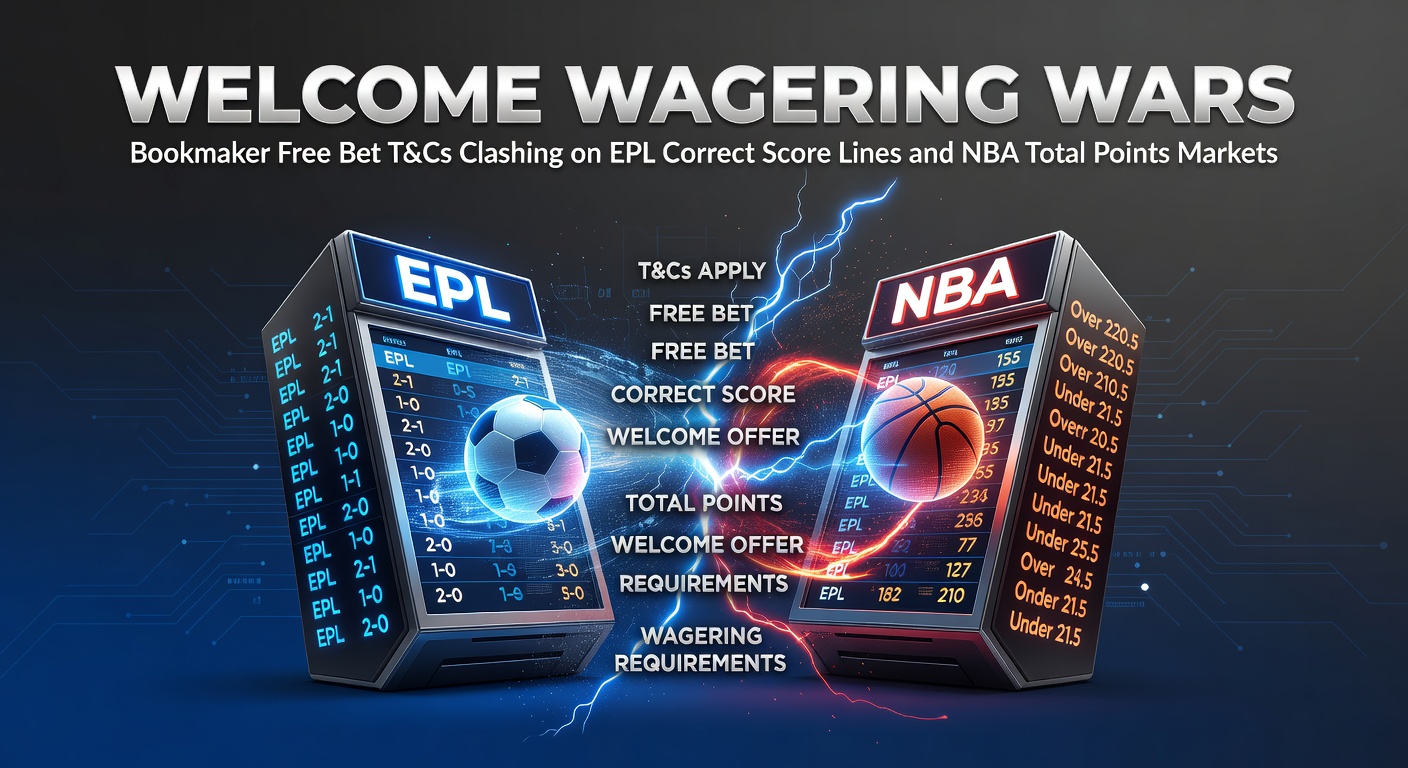 Collage of bookmaker apps displaying EPL correct score odds and NBA total points lines with free bet icons overlaid