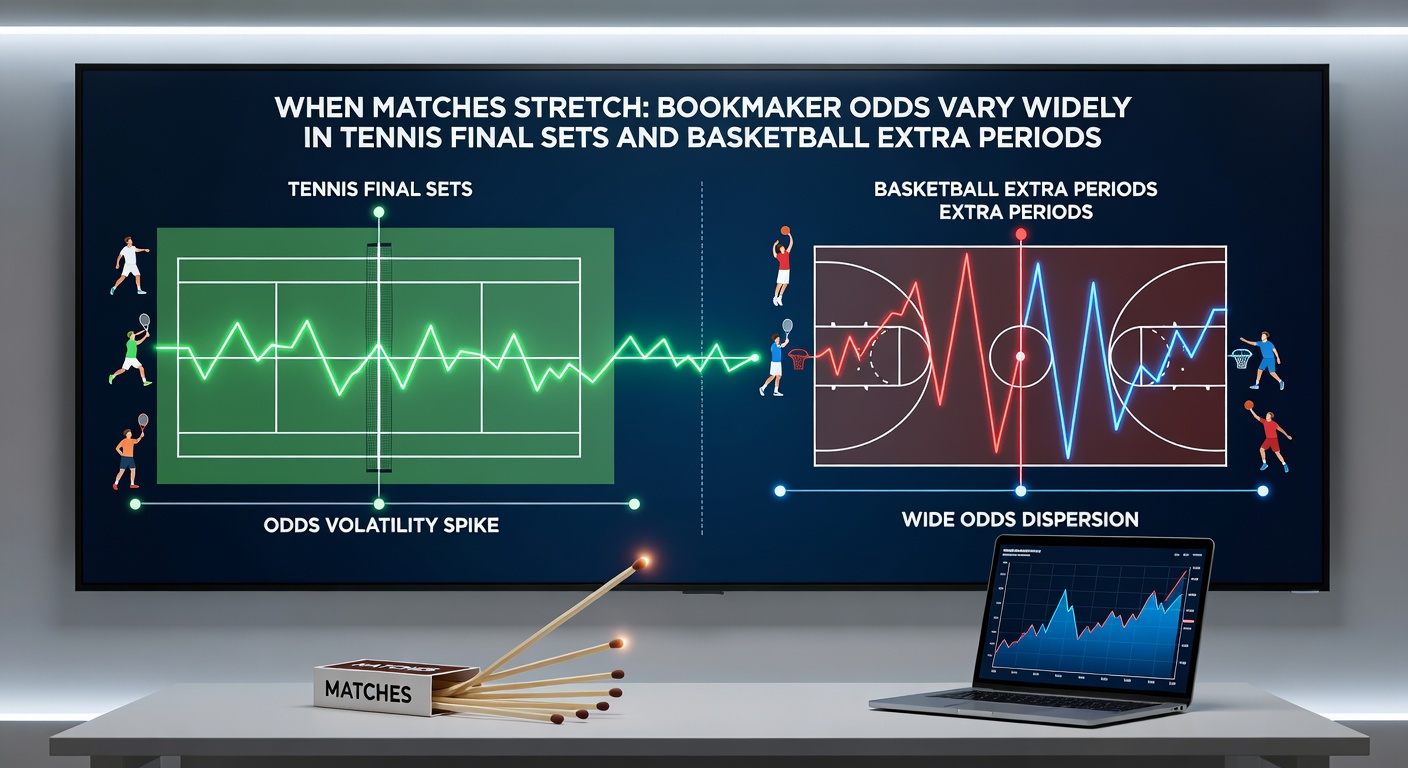 Basketball players battling in overtime, scoreboard showing tight score with overlaid fluctuating bookmaker odds