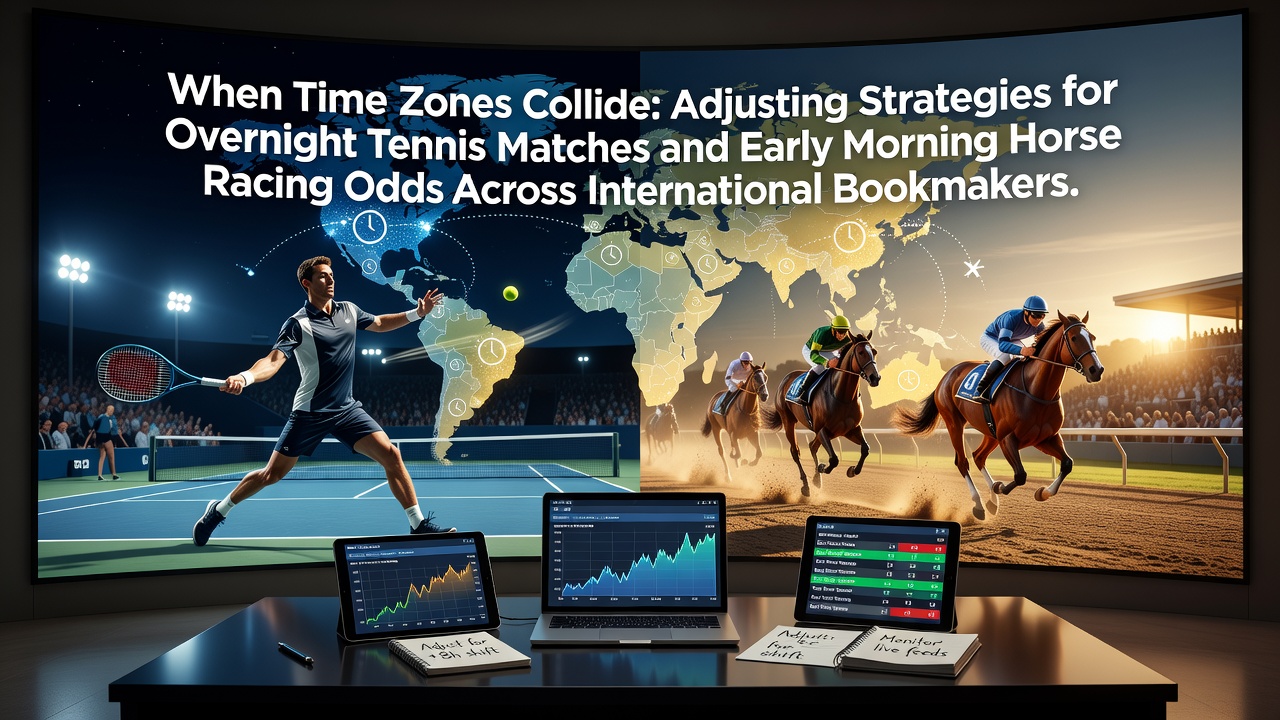 Bettors reviewing overnight tennis and early morning horse racing markets on international bookmaker platforms during August 2026 schedules