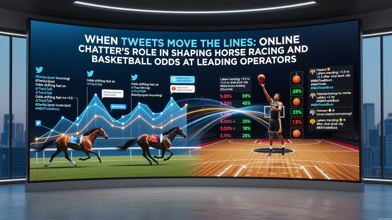 Social media activity influencing live betting odds boards for horse racing and basketball markets